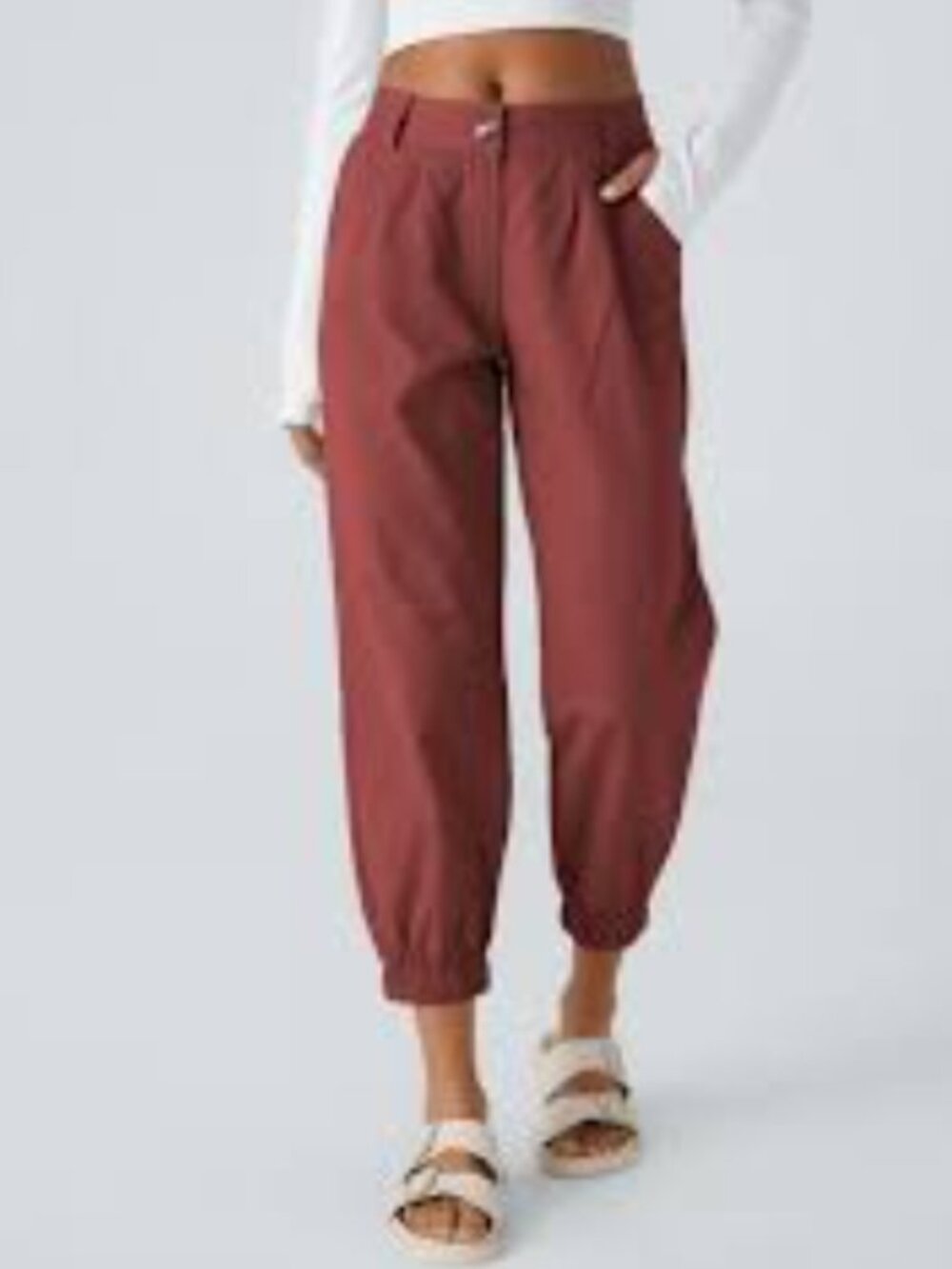 NEW Halara Mid Rise Casual Joggers Size L Red Pockets Travel Relaxed Fit Boho